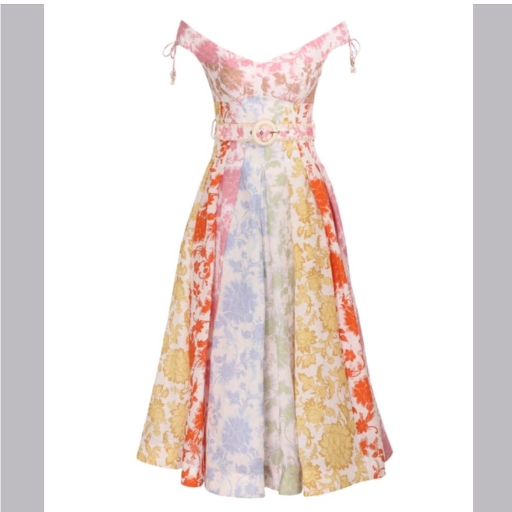 Zimmermann Postcard Spliced Midi Dress in Rainbow Floral – Size 1 / US Small - Picture 2 of 8
